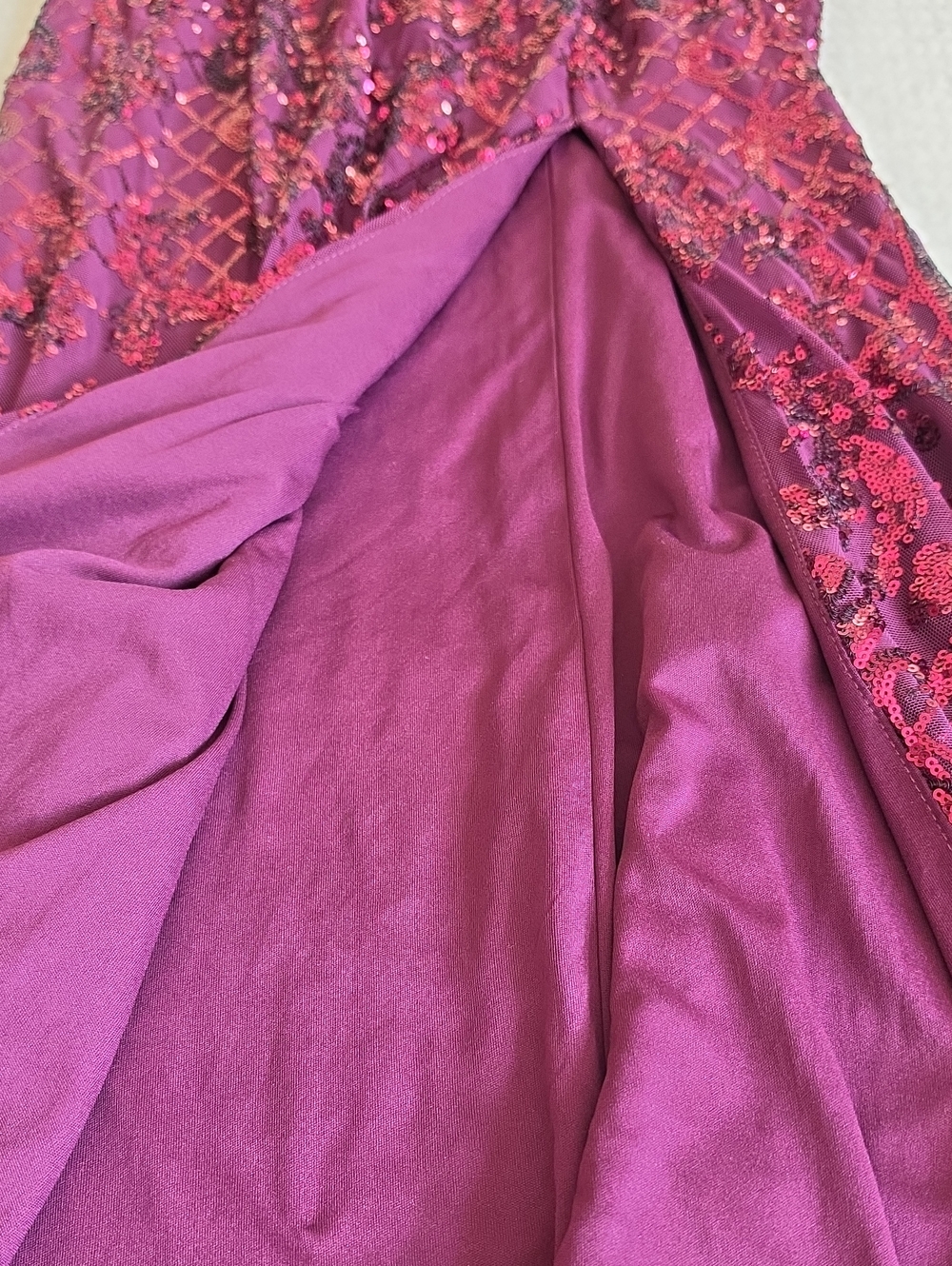 Windsor Strapless Dark Purple  Sequin Gown with Side Slit - Picture 12 of 13